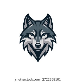 Una ilustración estilizada de la cabeza de un lobo con rasgos afilados y ojos intensos, adecuado para un logotipo.