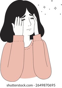 A stylized illustration of a woman with a headache or under stress, holding her head with both hands, with stars indicating discomfort.
