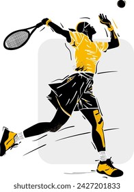 Stylized illustration of woman tennis player with racket and ball - vector illustration