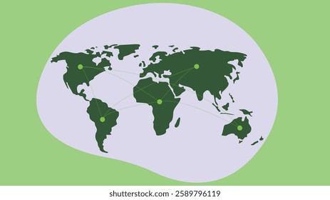 stylized illustration of a world map, showcasing continents and countries with a visually appealing design