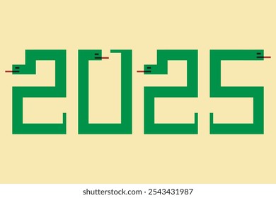 A stylized illustration of the year 2025, where each number is depicted as a snake on a yellow background. The minimalist design symbolizes the year of the snake according to the Chinese horoscope.