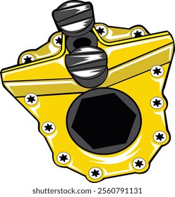 Stylized illustration of a yellow mechanical part, showcasing industrial design and precision. Perfect for engineering and technology enthusiasts