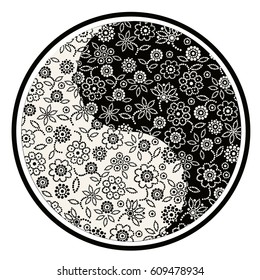 Stylized illustration with yin yang symbol