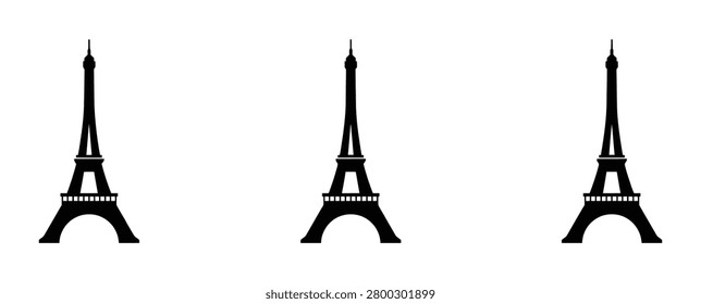   stylized illustrations of the eiffel tower in varying detail. distinct black silhouettes of the eiffel tower standing side by side in this digital photograph.