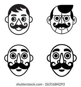Stylized illustrations of four different mustache faces in black and white vector format