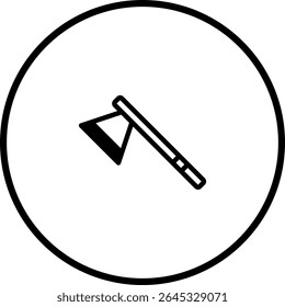 Stylized image of an axe inside a circle, representing tools or construction