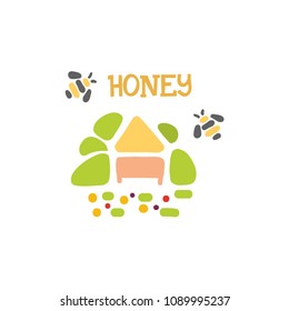 Stylized image of a beehive with bees