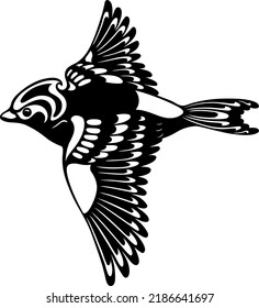 Stylized image of a bird. Chaffinch, Fringilla coelebs. Vector illustration. It can be used as a logo, style element, stencil, batik, fabric print, patch, tattoo.