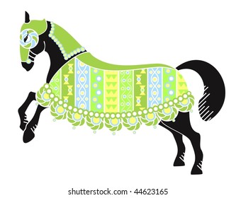 stylized image of a black horse on a white background