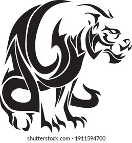 The stylized image of a black panther for a tattoo. Vector illustration of a furious tiger. 