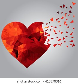 Stylized image of broken polygonal heart. Sadness concept.