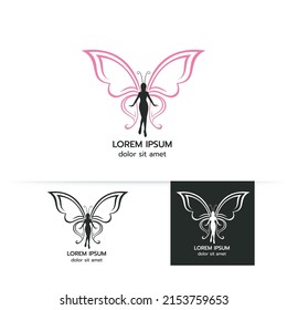 Stylized image of butterfly logo template on white background , Beauty flying women  butterfly logo design isolate Vector illustration
