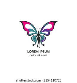 Stylized image of butterfly logo template on white background , Beauty flying women  butterfly logo design isolate Vector illustration