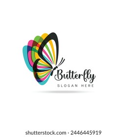 Stylized image of butterfly logo template on white background , butterfly silhouette logo isolate Vector illustration