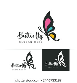 Stylized image of butterfly logo template on white background , butterfly silhouette logo isolate vector illustration