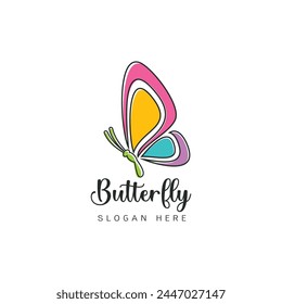 Stylized image of butterfly logo template on white background , butterfly silhouette logo isolate vector illustration