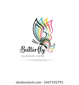 Imagen estilizada de la Plantilla del logotipo de la mariposa sobre fondo blanco, Ilustración vectorial aislada del logotipo de la silueta de la mariposa