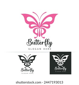 Imagen estilizada de la Plantilla del logotipo de la mariposa sobre fondo blanco, Ilustración vectorial aislada del logotipo de la silueta de la mariposa