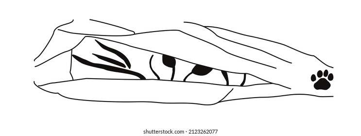 Una imagen estilizada de un gato escondiéndose bajo una manta. Diseño animal de Gestalt.