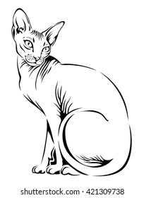 Stylized image of a cat sphinx. Black illustration isolated on white background
