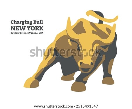 Stylized image of Charging Bull from Wall Street New York. Vector stock illustration. Logo, emblem. Symbol of competition and finance