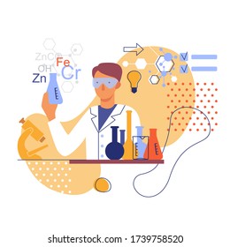 Stilisiertes Bild eines Chemikers, der einen Kolben im Labor hält