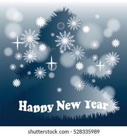 stylized image of Christmas tree with snowflakes