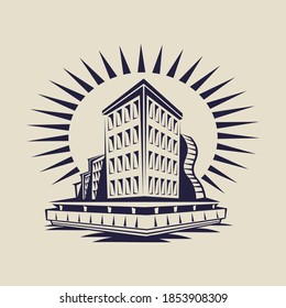 Stylized Image Of City Houses In The Technique Imitating Linocut.