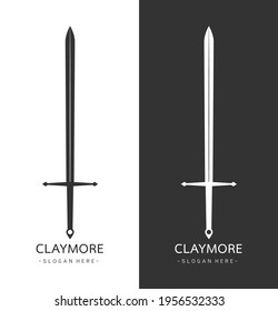 Stilvolles Bild einer Tätowierung mit dem Tonschwert-Logo, Tonnähe-Schwert Silhouette, Schwertkonzept Parry claymore, Mittelalterliche Waffen auf weißem Hintergrund Vektorgrafik