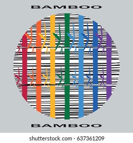 Stylized image of colored bamboo in a circle on a gray background