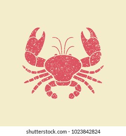 Stylized image of a crab. Flat vector icon in retro style