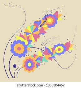 The stylized image of a decorative flowers. On a dark background