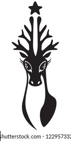 The stylized image of a deer head with antlers in a Christmas tree
