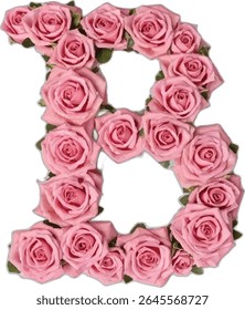 Uma imagem estilizada retrata a letra "B" formada por numerosas rosas cor-de-rosa, criando uma representação visualmente atraente e romântica da carta.