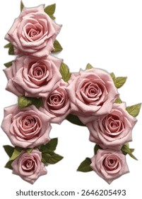 A stylized image depicts a letter "H" formed from several light pink roses with dark green leaves, creating a visually appealing floral arrangement against a plain white background.