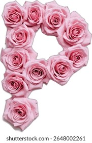 A stylized image depicts the letter "P" formed by arranging numerous light pink roses, each exhibiting a detailed, slightly impressionistic rendering.
