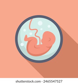 Stylized image of a developing human fetus within a circular womb, set against a pink background