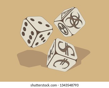 stylized image of dice with changed symbols on the edges