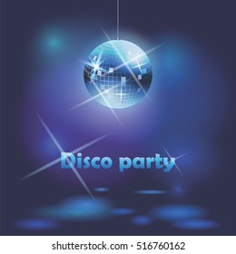 a stylized image of disco ball on a dark blue background with light