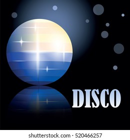 a stylized image of disco ball on a dark background with light