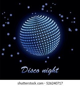 a stylized image of disco ball on a dark background with light