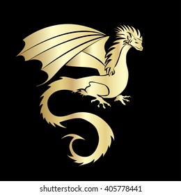 Stylized image of Dragon in black and gold.
