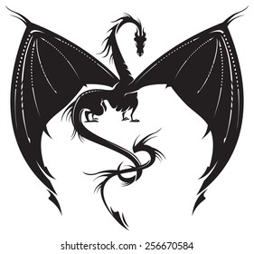 Stylized image of Dragon in black and white.