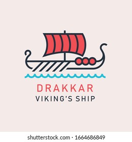 A stylized image of Drakkar Viking ship. The Rowing Ship of Norwegians and Dunn