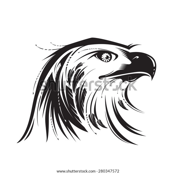白黒の鷲または鳳凰の頭の様式化された画像 ベクターイラスト タトゥー アイコン エンブレム プリント マスコットなどに最適です のベクター画像素材 ロイヤリティフリー