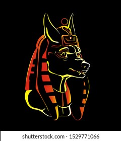 Stylized image of the Egyptian God Seth isolated on a black background. Vector.