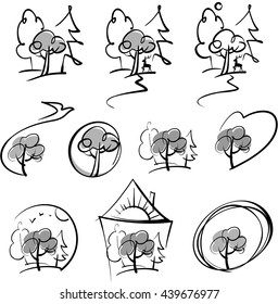 a stylized image of the forest and nature, black and white versions