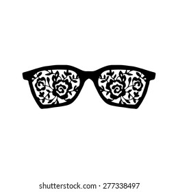 The stylized image of glasses, hand drawn sketch on white background, symbol, vector illustration.