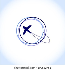 The stylized image of the globe and airplanes on white background, vector, icon