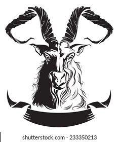 Stylized image of the Goat as a symbol of the next year in black and white. 